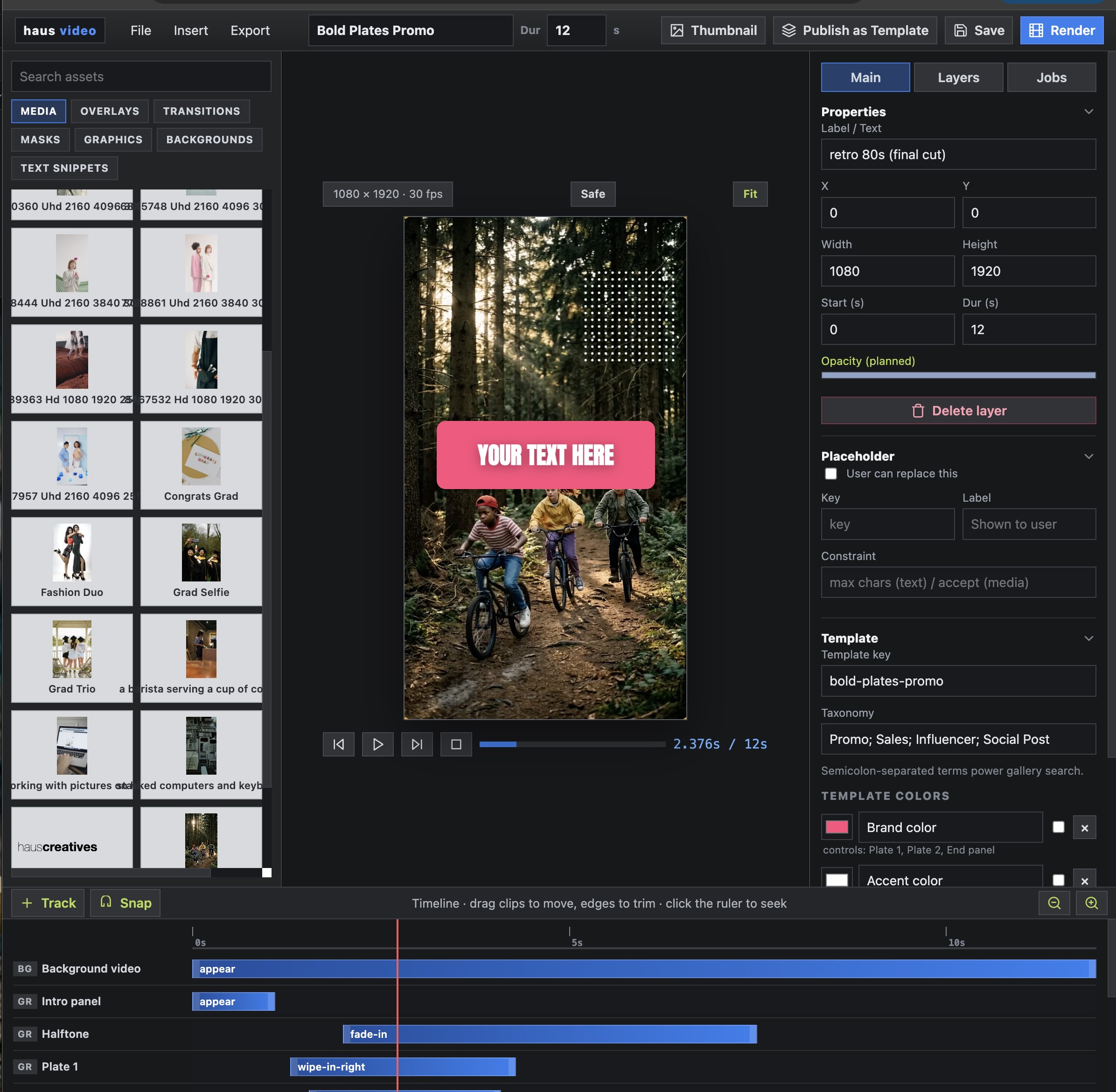 Reels editor showing multiple generated short-form videos ready for review and output.