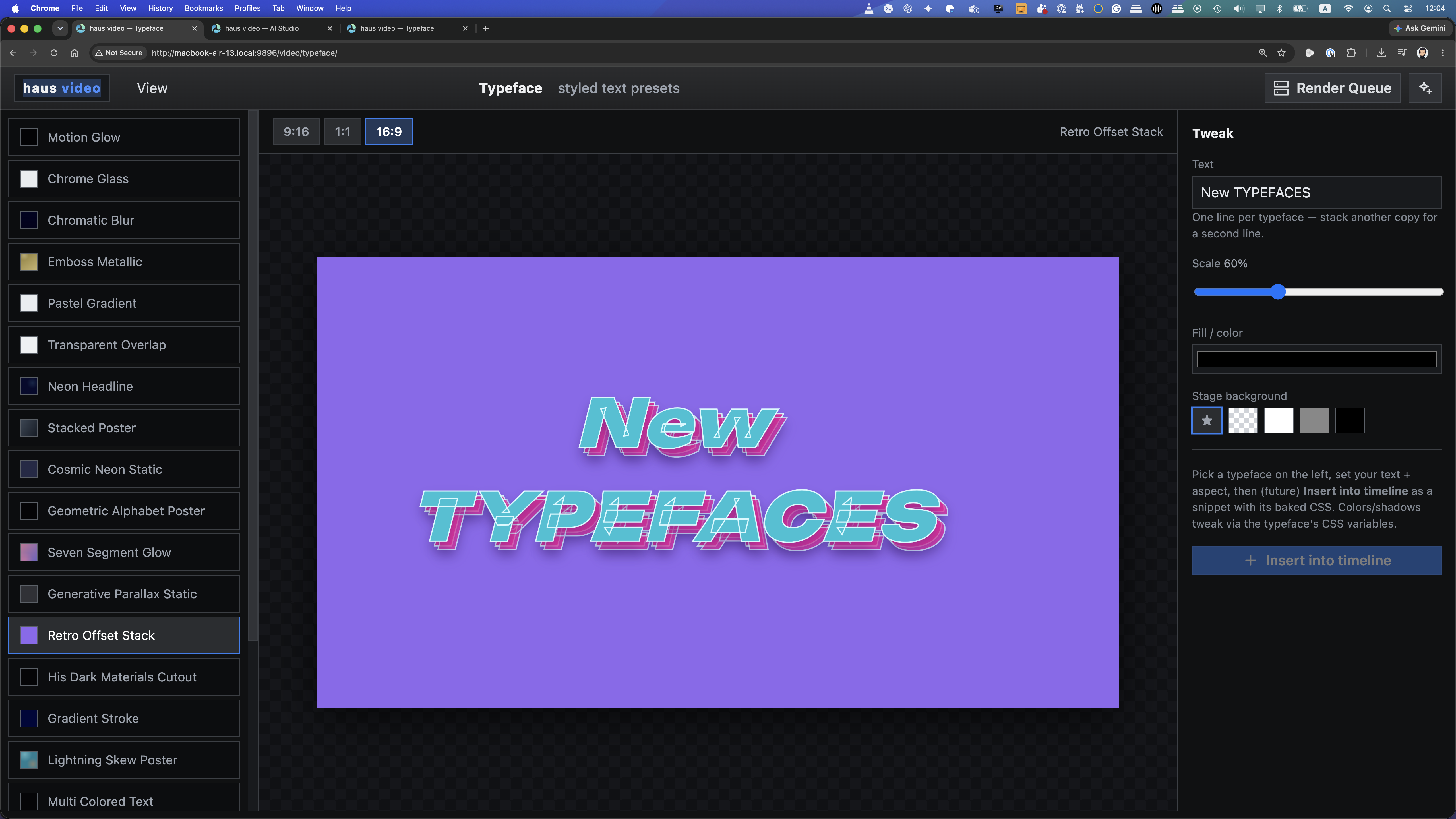 Typography effects overview showing multiple title card styles available in haus video Release 3.